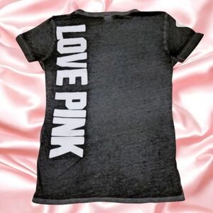 EUC PINK Victoria's Secret Womens Acid Washed Gray Tee Love Size Extra Small
